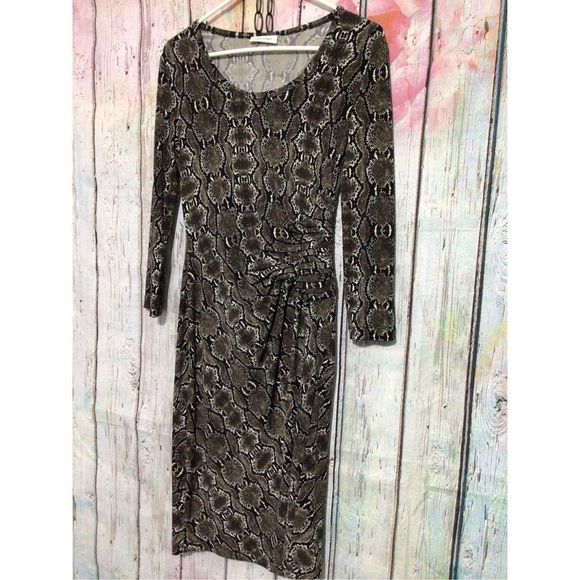 Calvin Klein Designer Side Ruched Dress Snakeskin Size Small ☃️❄️ - Picture 4 of 9